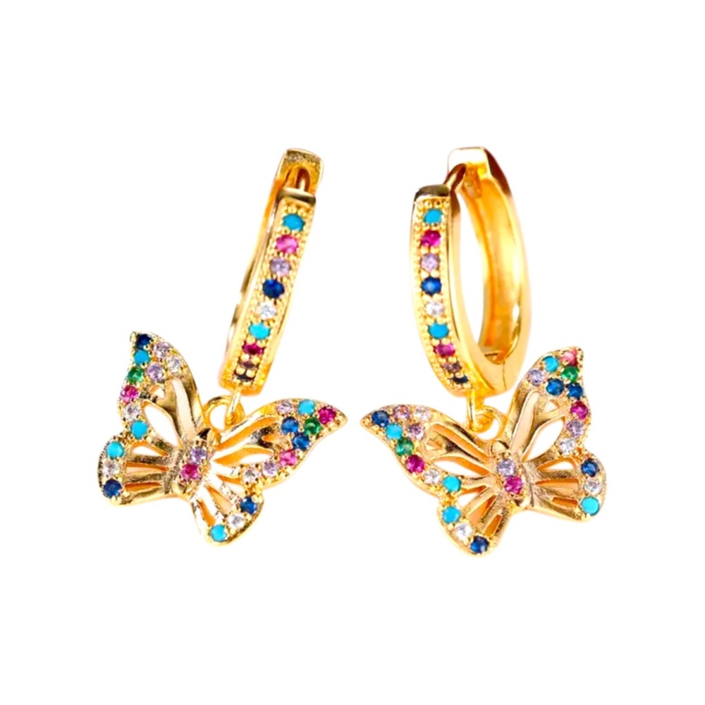 Elegant Dainty Colorful Gold Butterfly Earrings